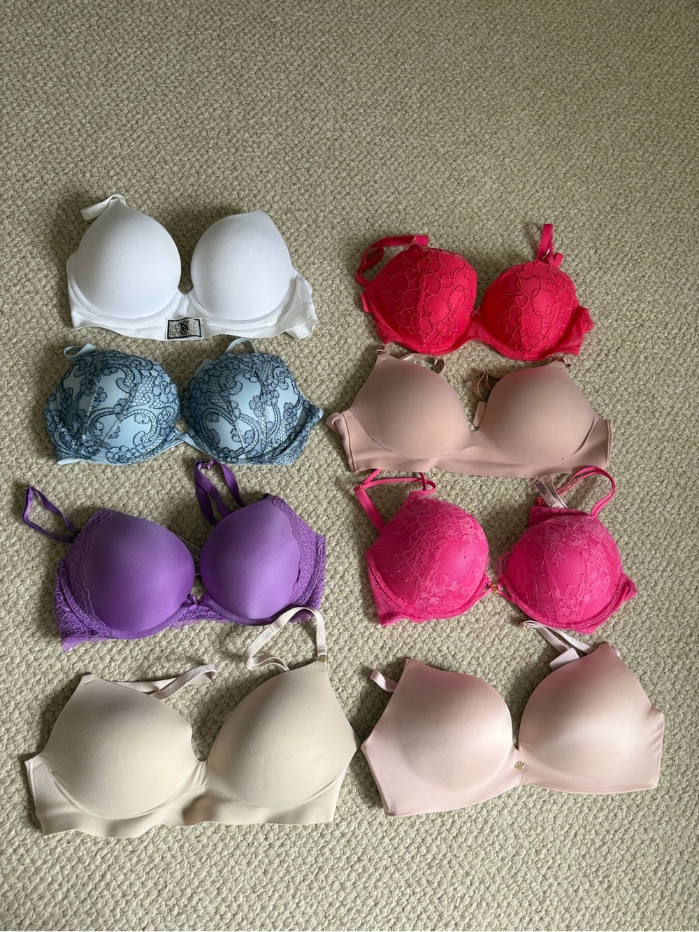 Assorted Women's Lace & T-Shirt Bras - White, Blue, Nude, Purple, Pink Size 34D